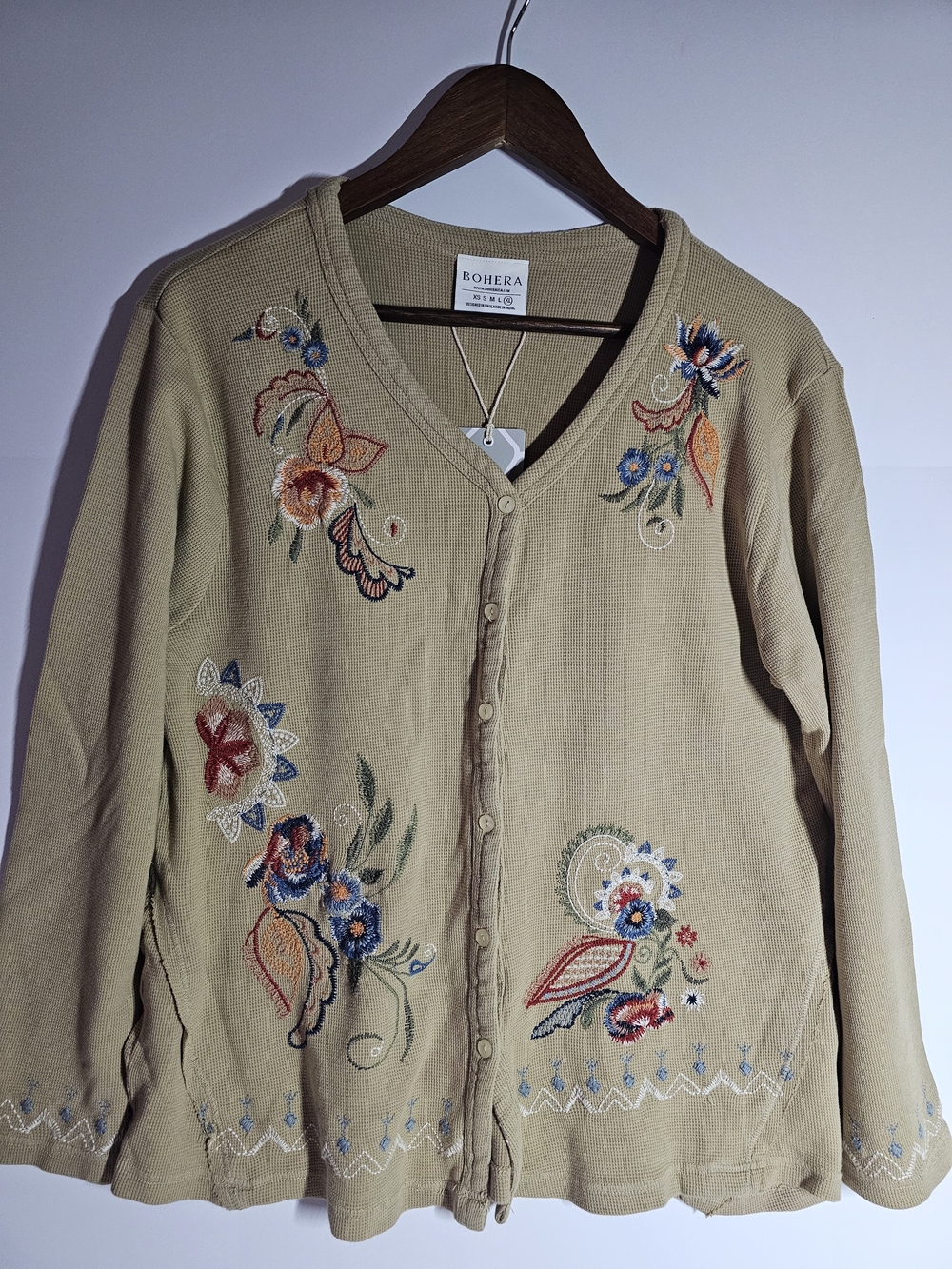 Bohera Birdsong Bloom Embroidered V-Neck Button-Front Cardigan XL